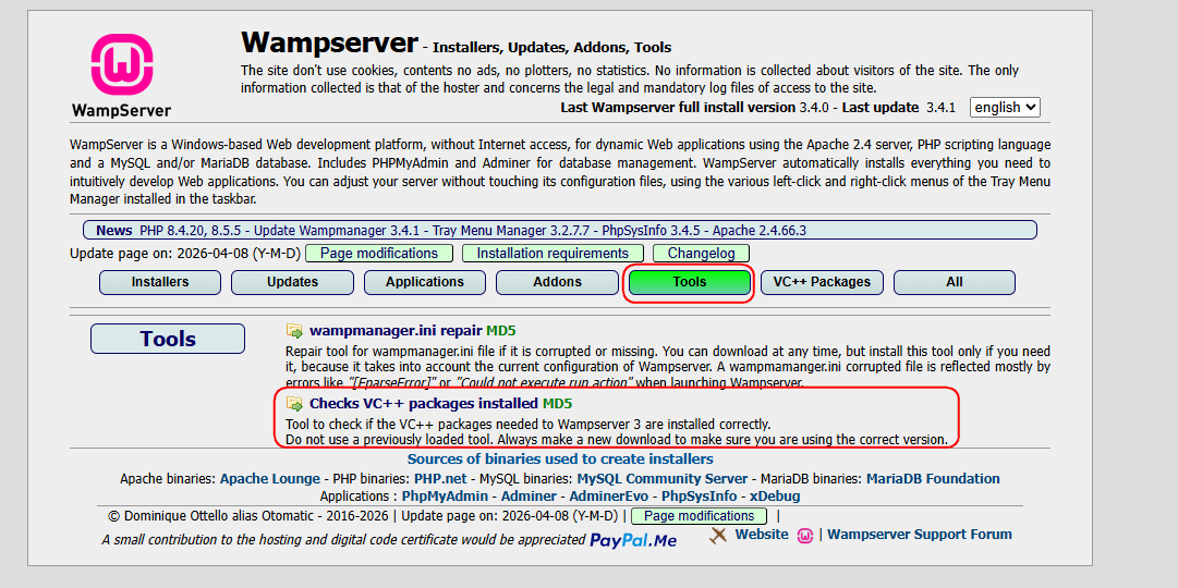Wampserver安装报错以及解决办法